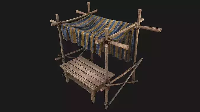 Medieval Market Stalls Blue Castle Tent Low-poly 3D model