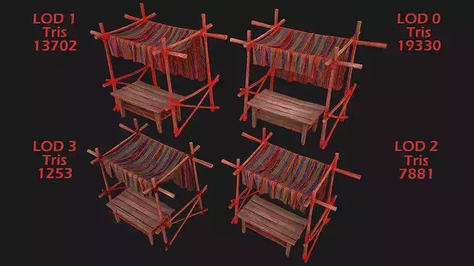 Medieval Market Stalls Blue Castle Tent  Low-poly 3D model 2