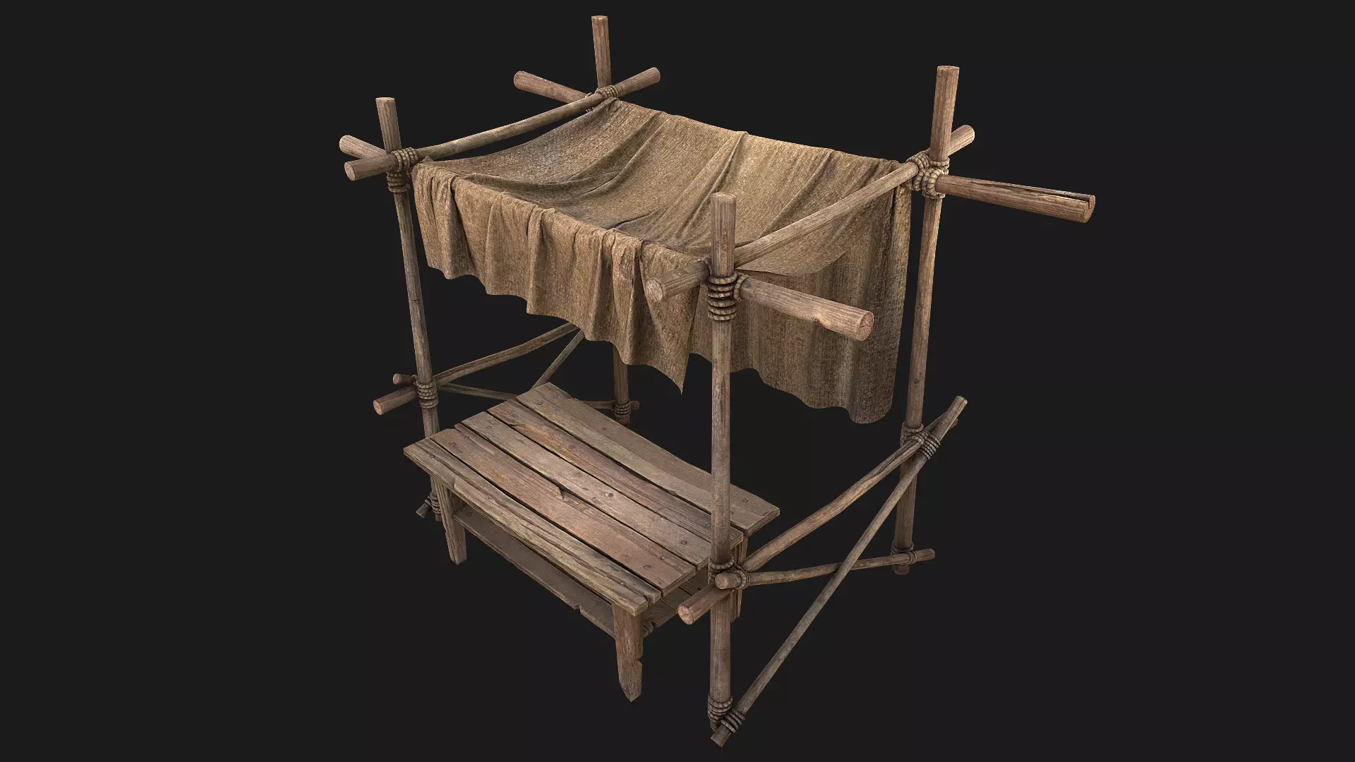 Market Stalls Tent Brown stall store Low-poly 3D model