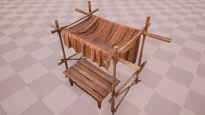 Market Stall Bazaar Tent Brown Lines Low-poly 3D model 7