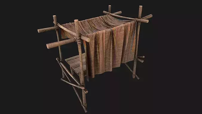 Market Stall Bazaar Tent Brown Lines Low-poly 3D model 3
