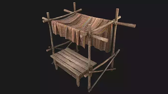 Market Stall Bazaar Tent Brown Lines Low-poly 3D model