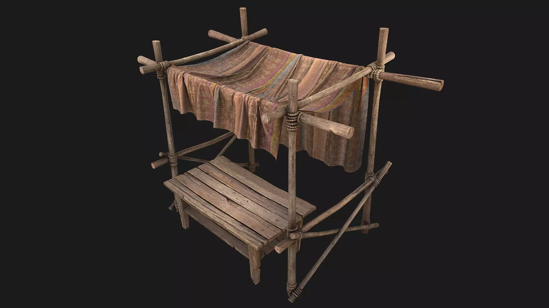 Market Stall Bazaar Tent Brown Lines Low-poly 3D model