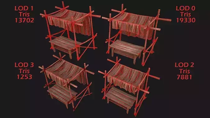 Market Stall Bazaar Tent Brown Lines Low-poly 3D model 2