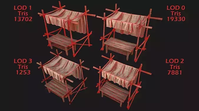 Medieval Market Merchant Stall Cotton  Low-poly 3D model 2