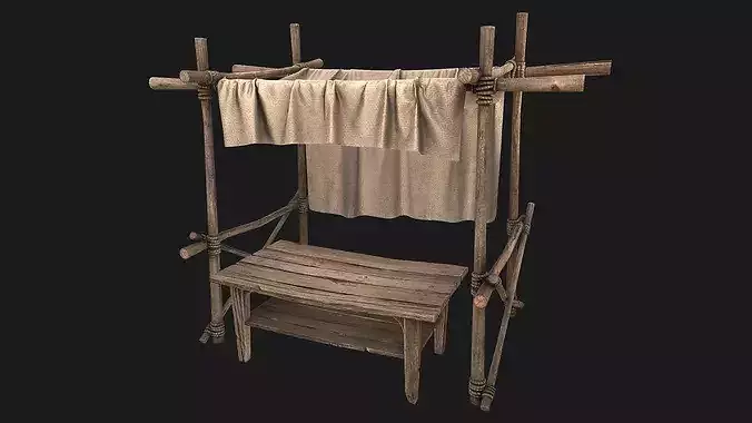 Medieval Market Merchant Stall Cotton  Low-poly 3D model 6