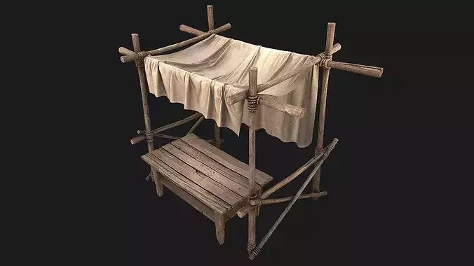 Medieval Market Merchant Stall Cotton Low-poly 3D model