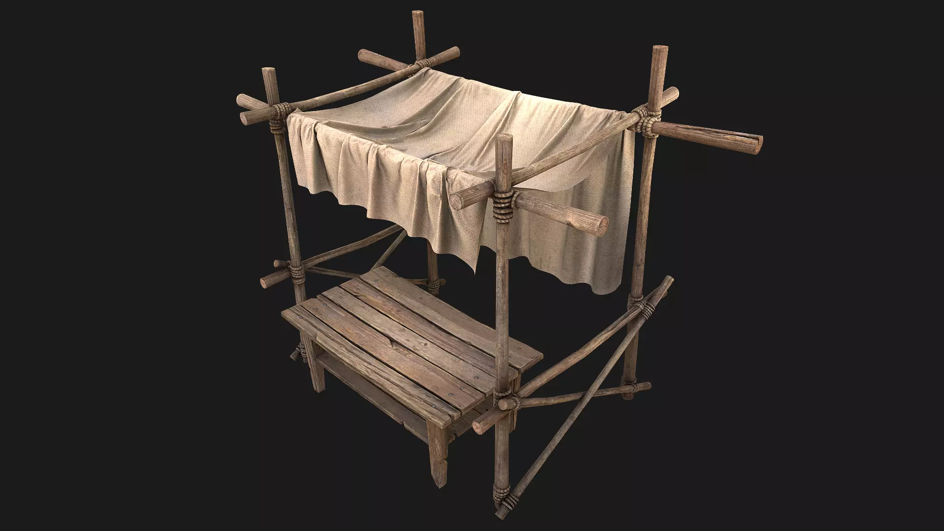 Medieval Market Merchant Stall Cotton Low-poly 3D model
