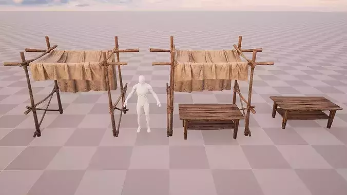 Medieval Market Merchant Stall Cotton  Low-poly 3D model 4