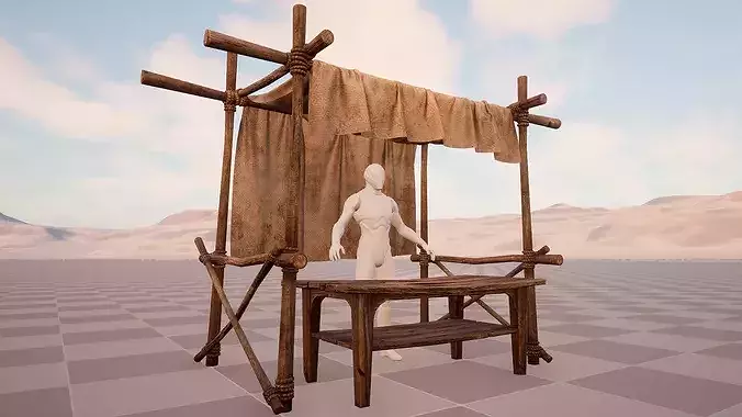 Medieval Market Merchant Stall Cotton  Low-poly 3D model 7