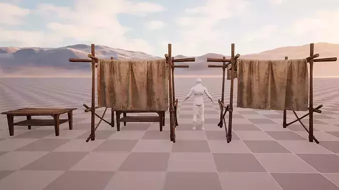 Medieval Market Merchant Stall Cotton  Low-poly 3D model 5