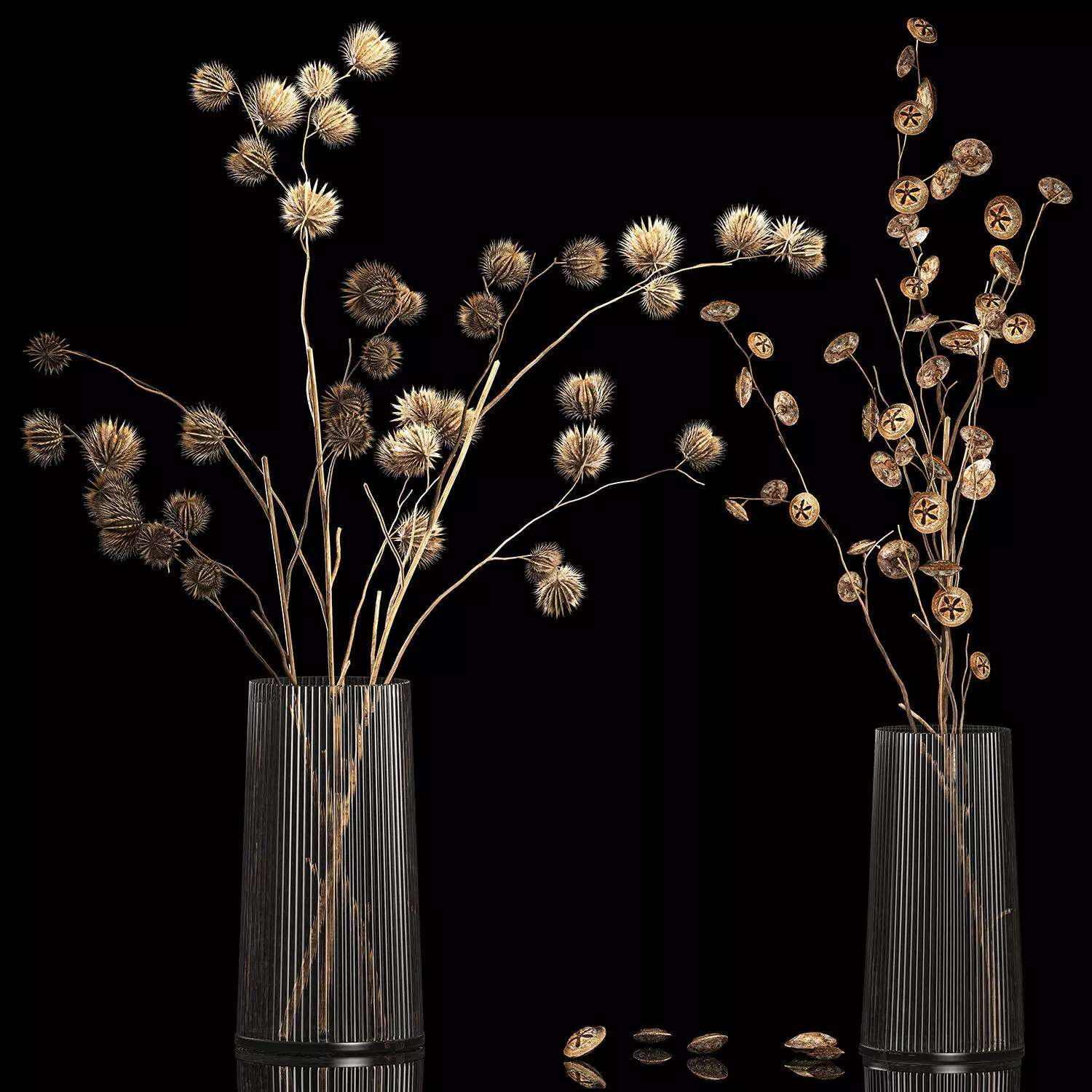 Bouquet of dried flowers from thorn and eucalyptus branches 3D model_0