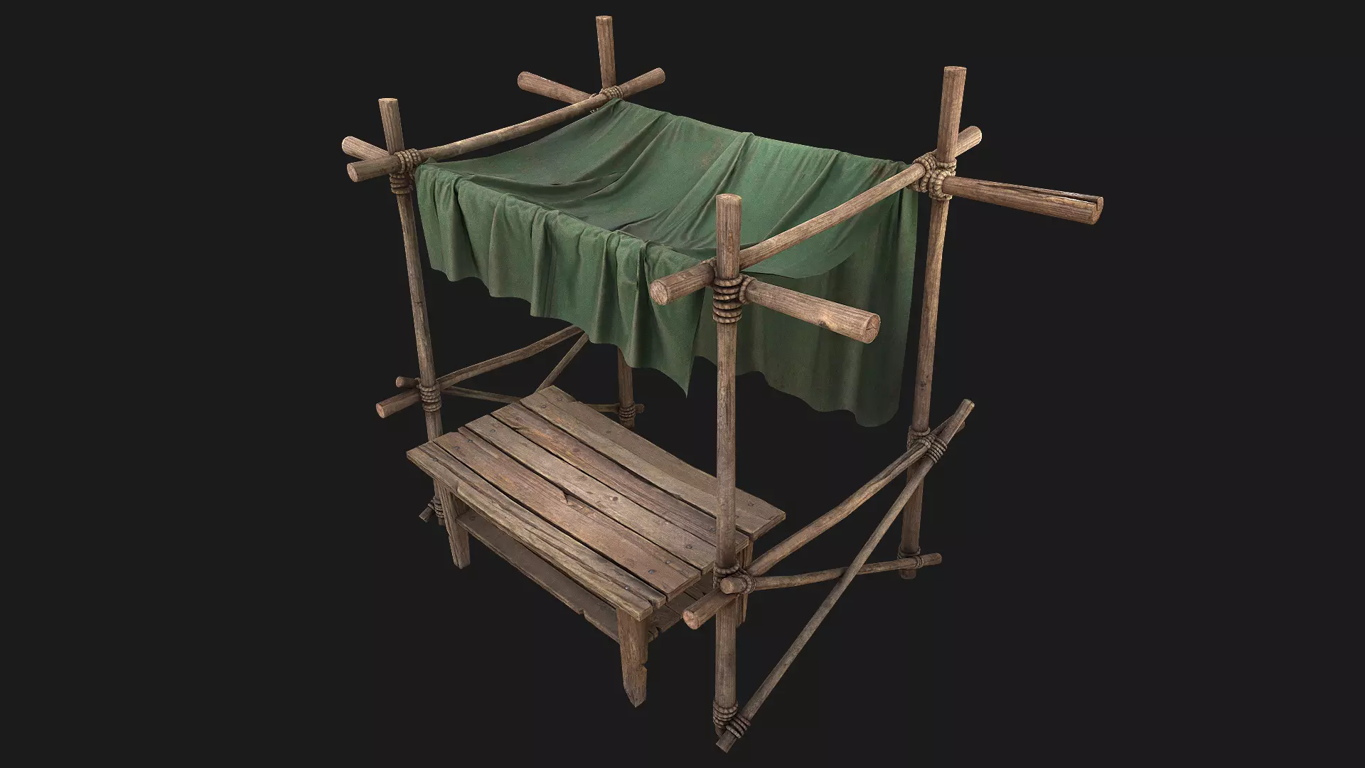 Market Stalls Military Wooden Tent Shop Low-poly 3D model