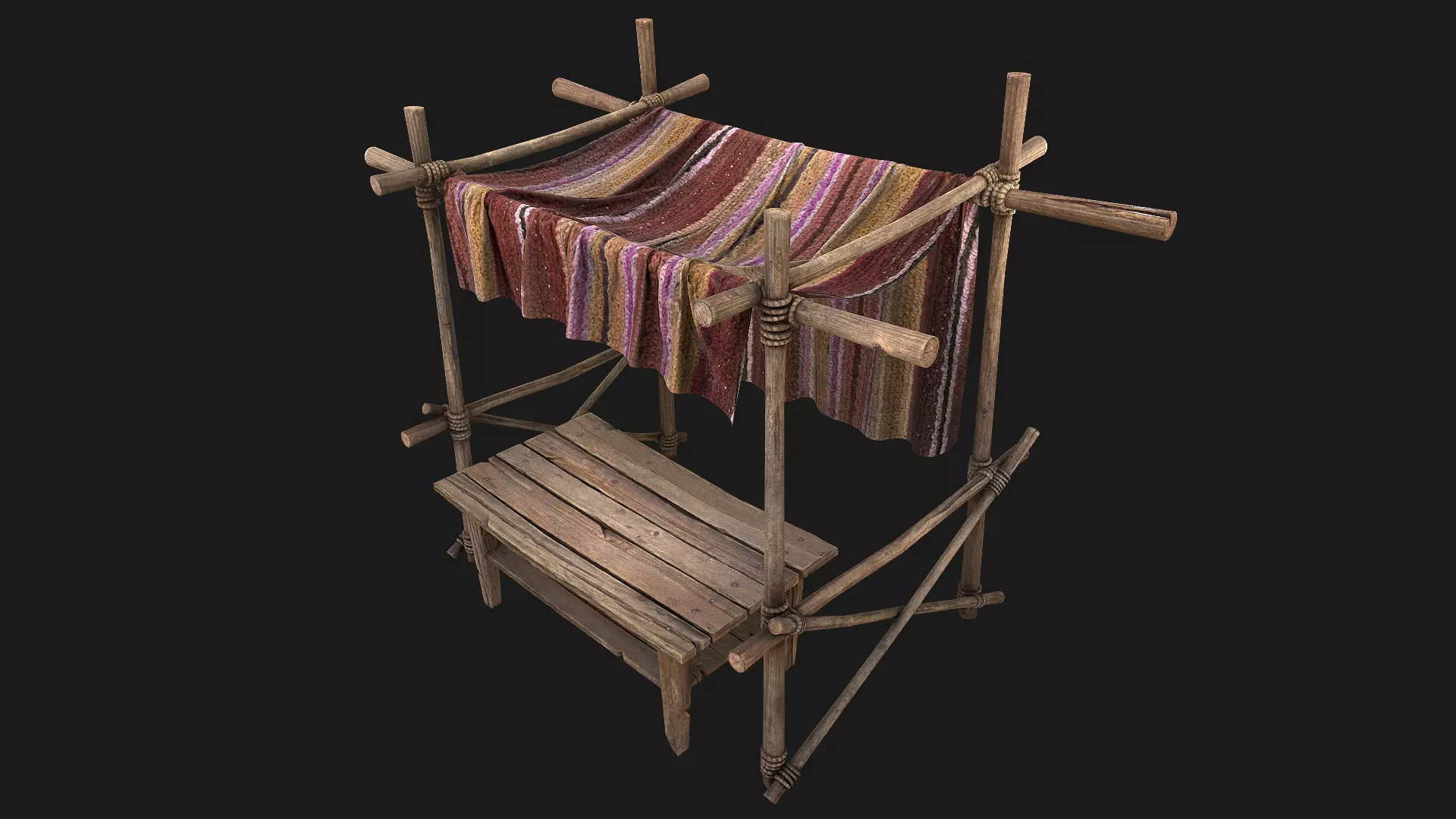 Market Stall Purple Tent Merchant shop Low-poly 3D model