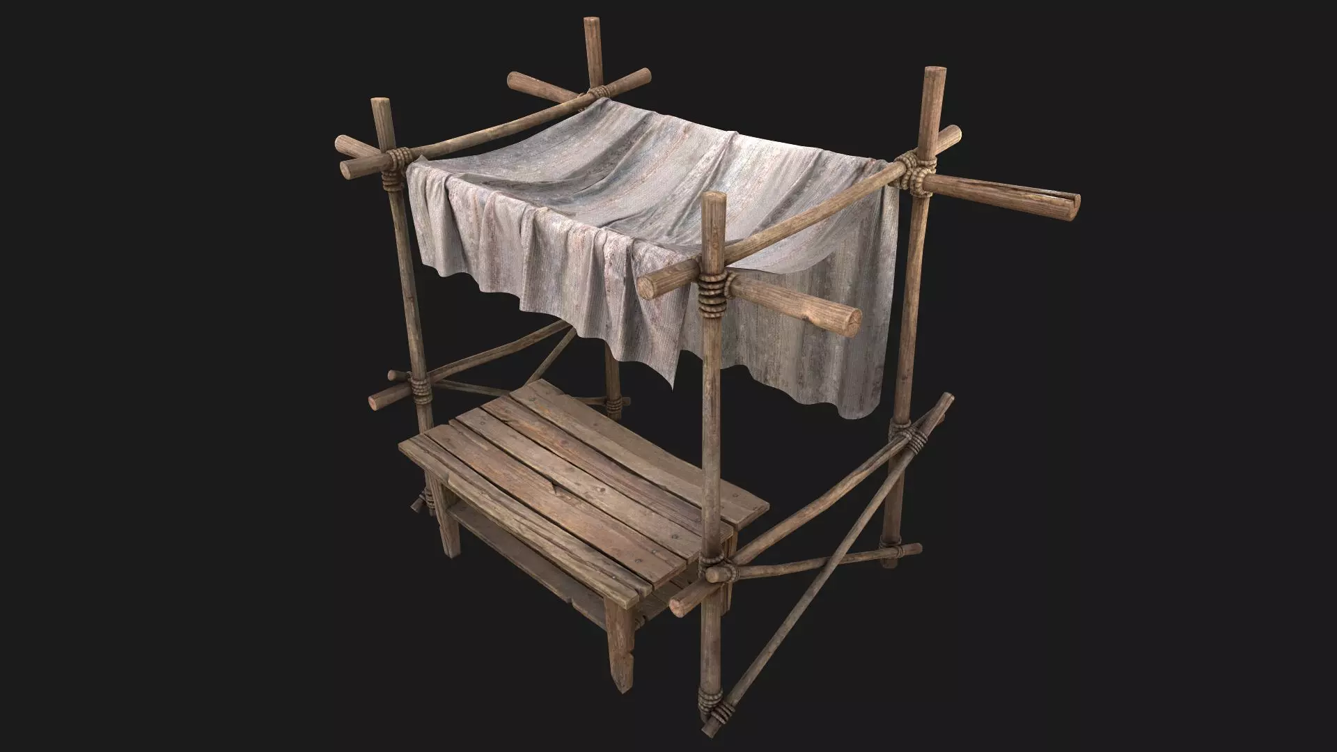 Market Stall White Tent Merchant Low-poly 3D model