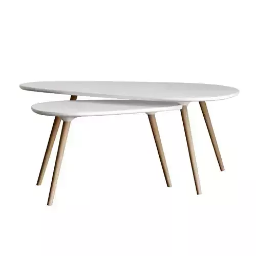 Set of 2 tables BRICK beech wood 3D model