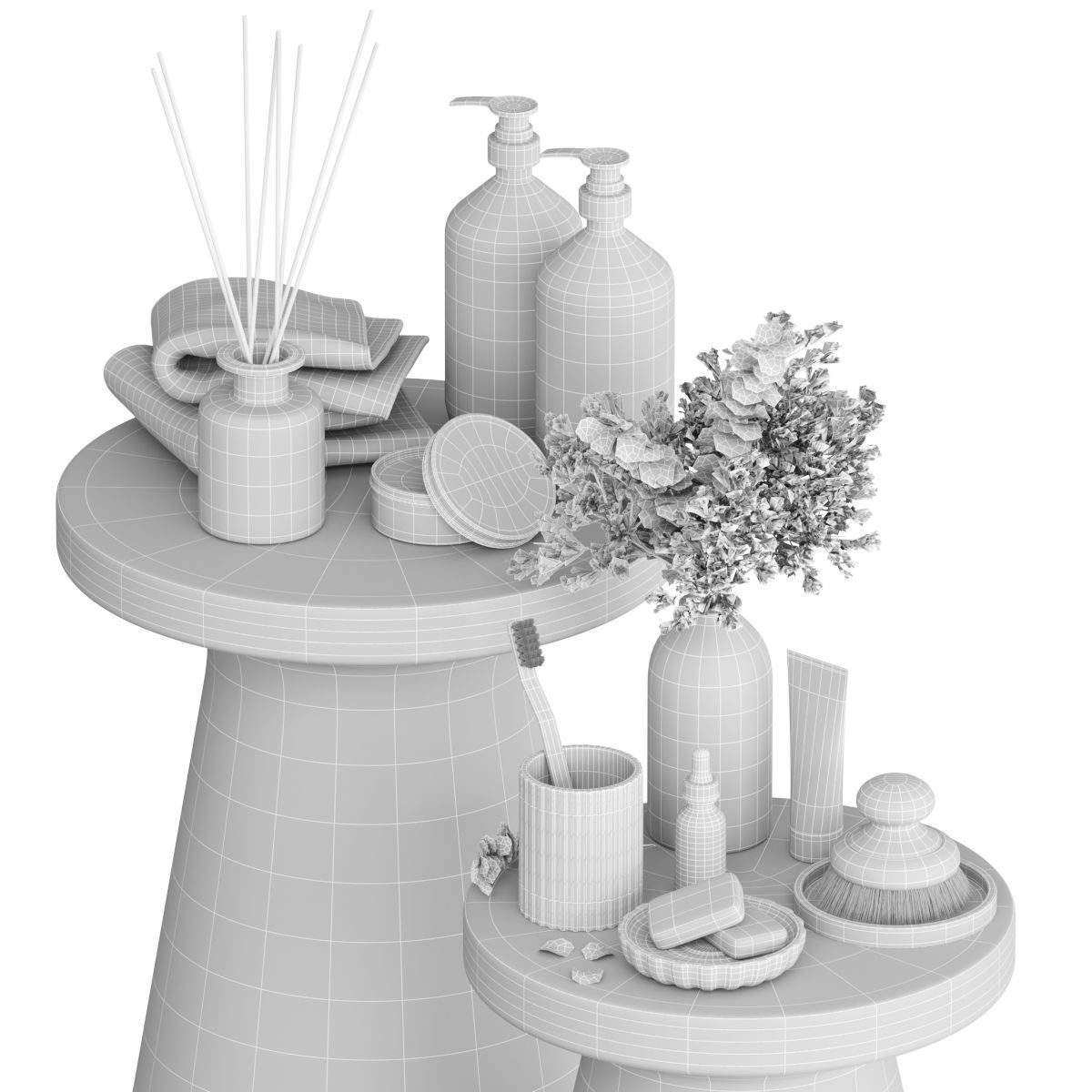 Bathroom Accessories-02-With Wooden Stools 3D model_8