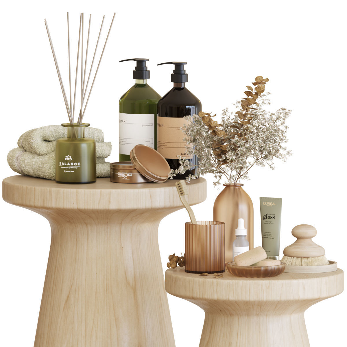 Bathroom Accessories-02-With Wooden Stools 3D model_2