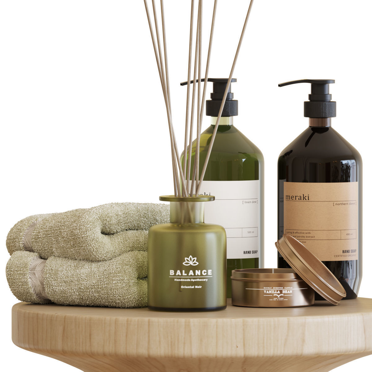 Bathroom Accessories-02-With Wooden Stools 3D model_1