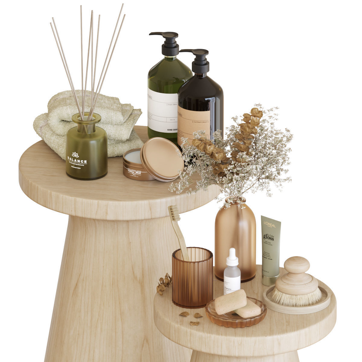 Bathroom Accessories-02-With Wooden Stools 3D model_4