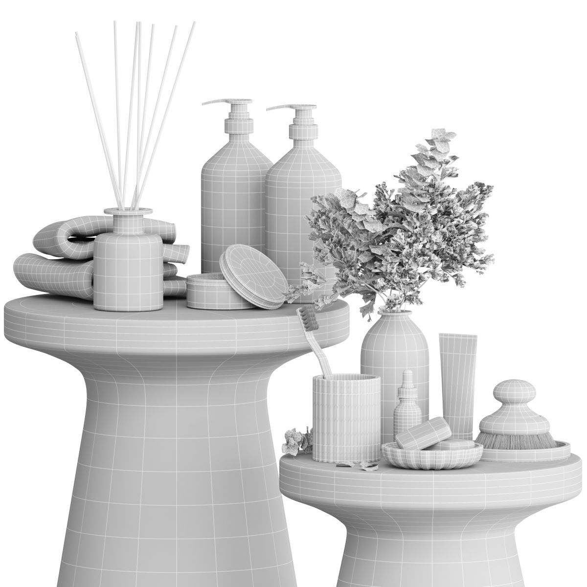 Bathroom Accessories-02-With Wooden Stools 3D model_7