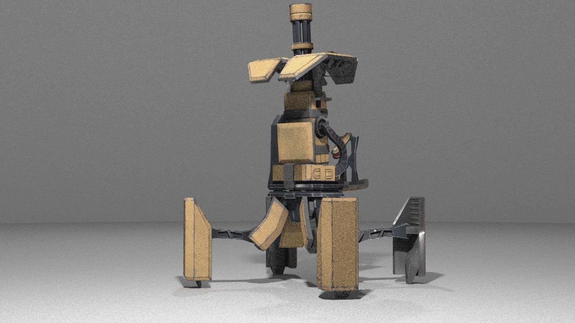 Military low-poly folding sentry gun with animation Free low-poly 3D model_6