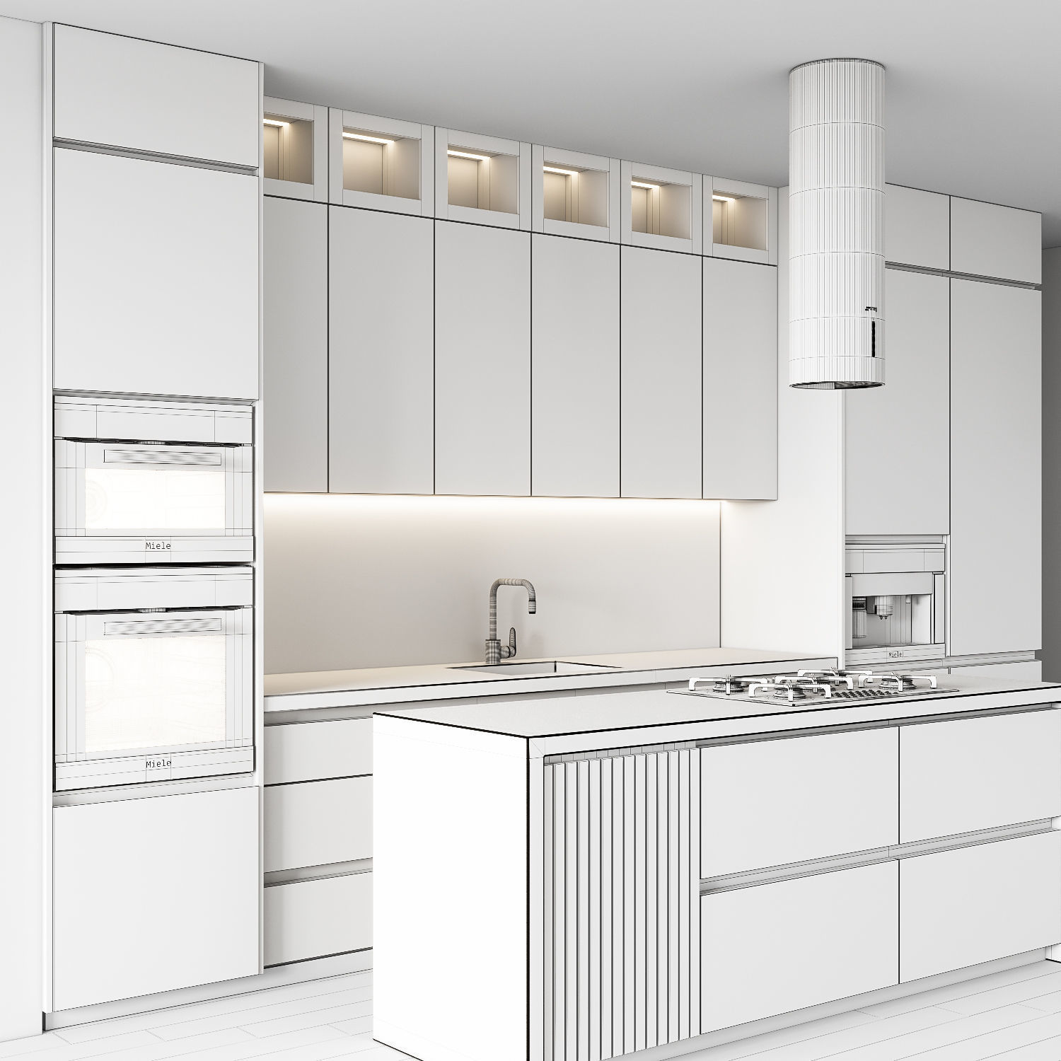 Kitchen007 modern kitchen with cabinets and wooden floors Low-poly 3D model_3
