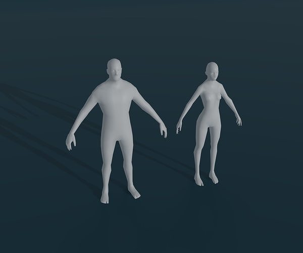 Male and Female Body Base Mesh Animated and Rigged 1k Polygons Low-poly 3D model