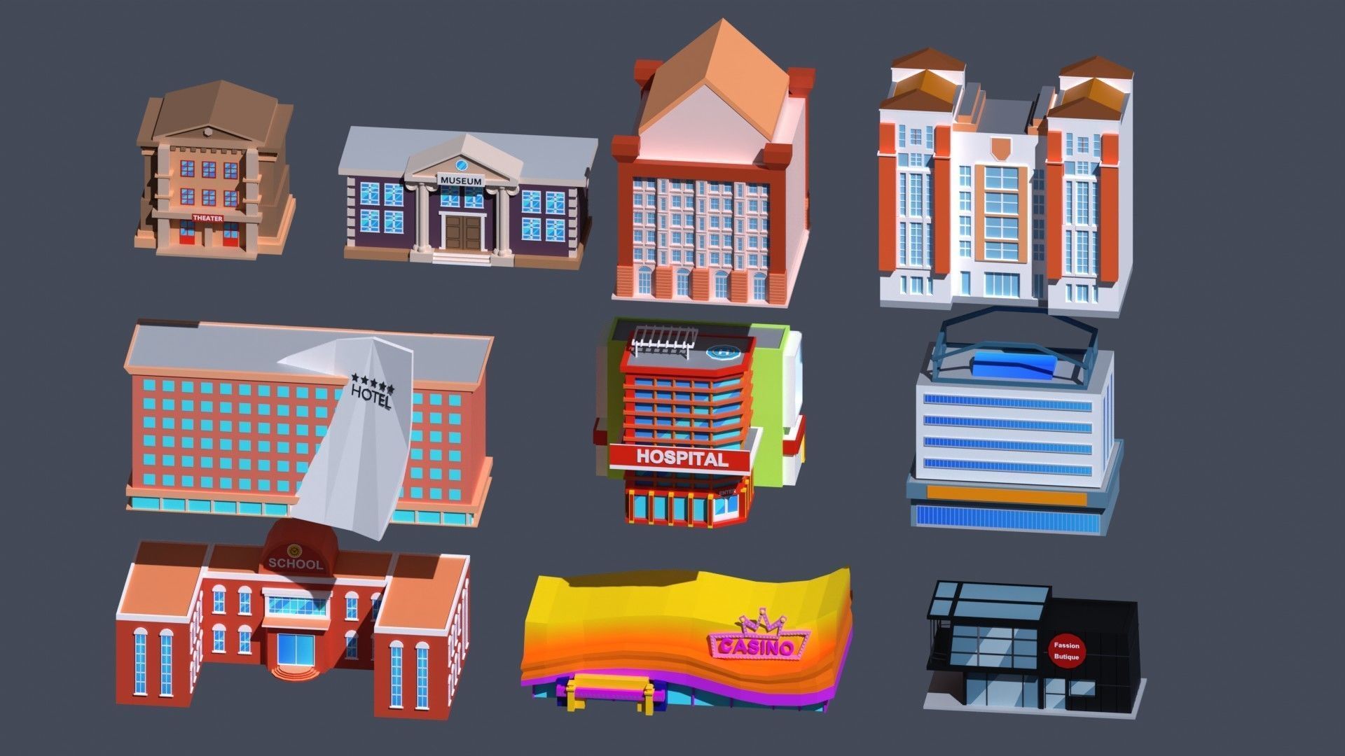 Building low Poly Pack  Low-poly 3D model_2