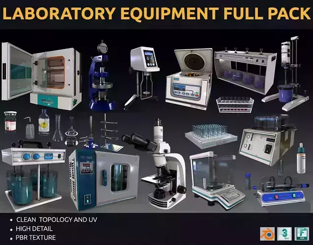 laboratory equipment full pack Low-poly 3D model