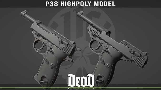 P38 Highpoly model two pistols 3D model