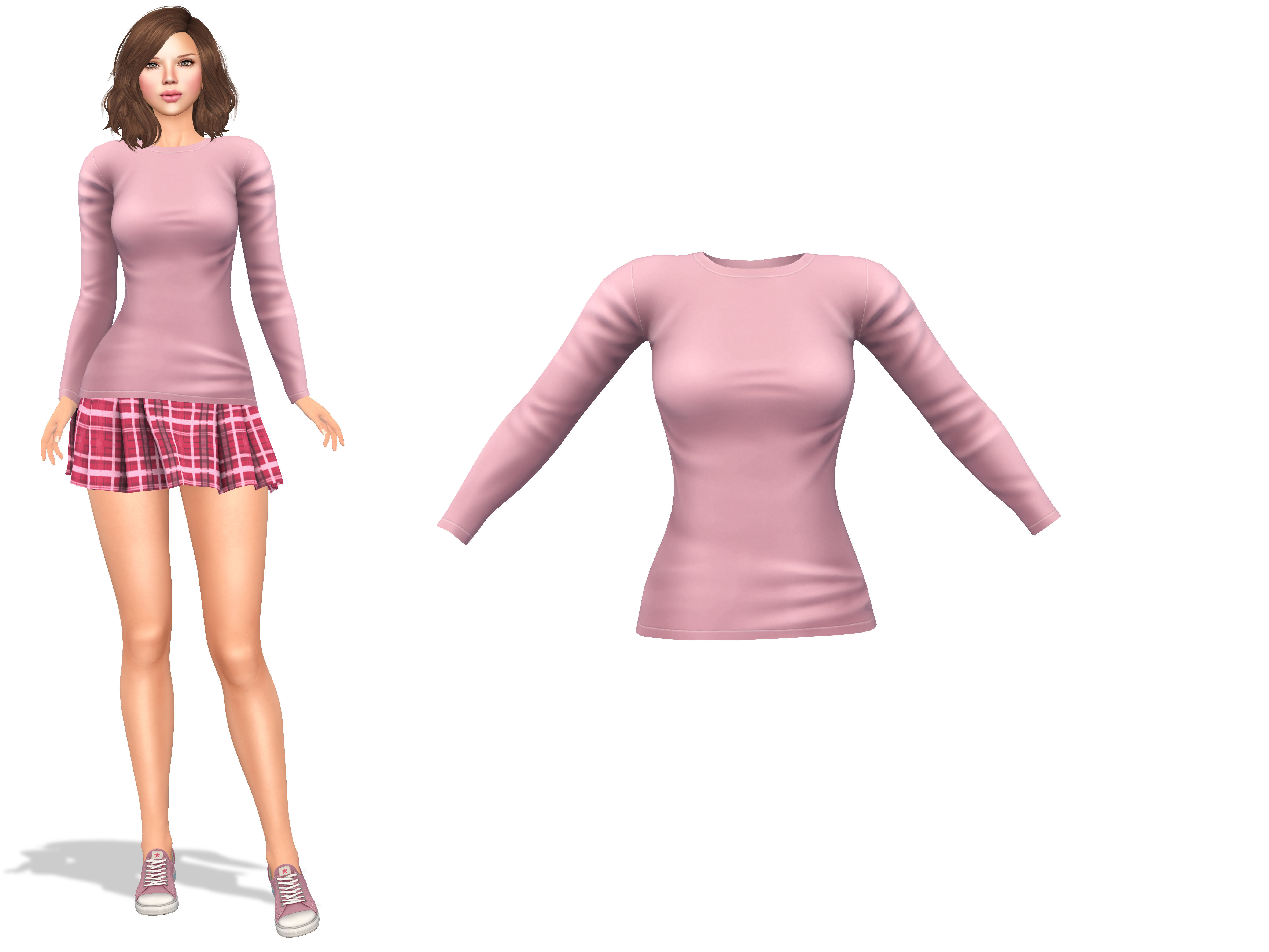 Ladies Long Sweater Low-poly 3D model_2