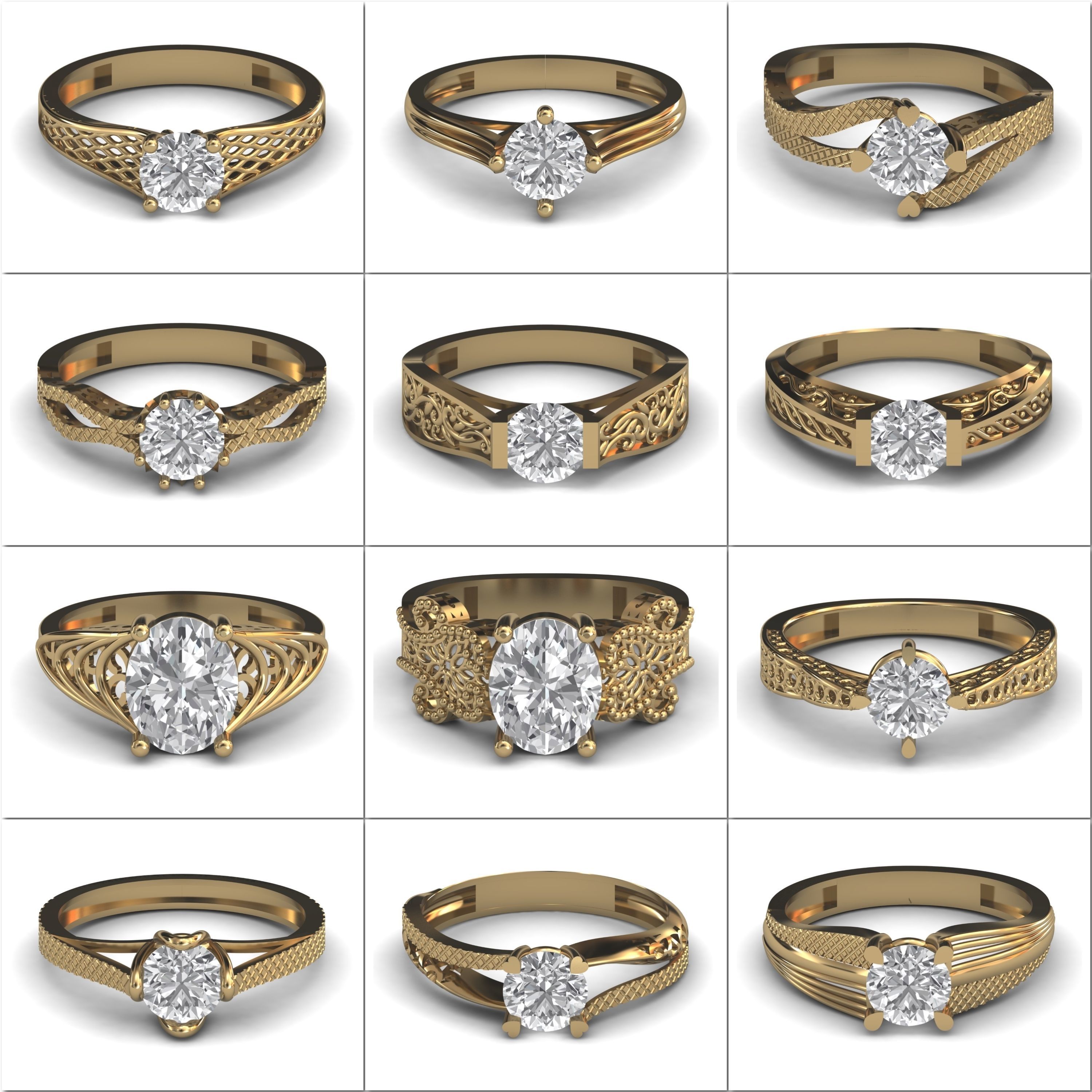 100 Model  Single Stone Engagement Wedding Ring Solitaire  3D Model Collection_2