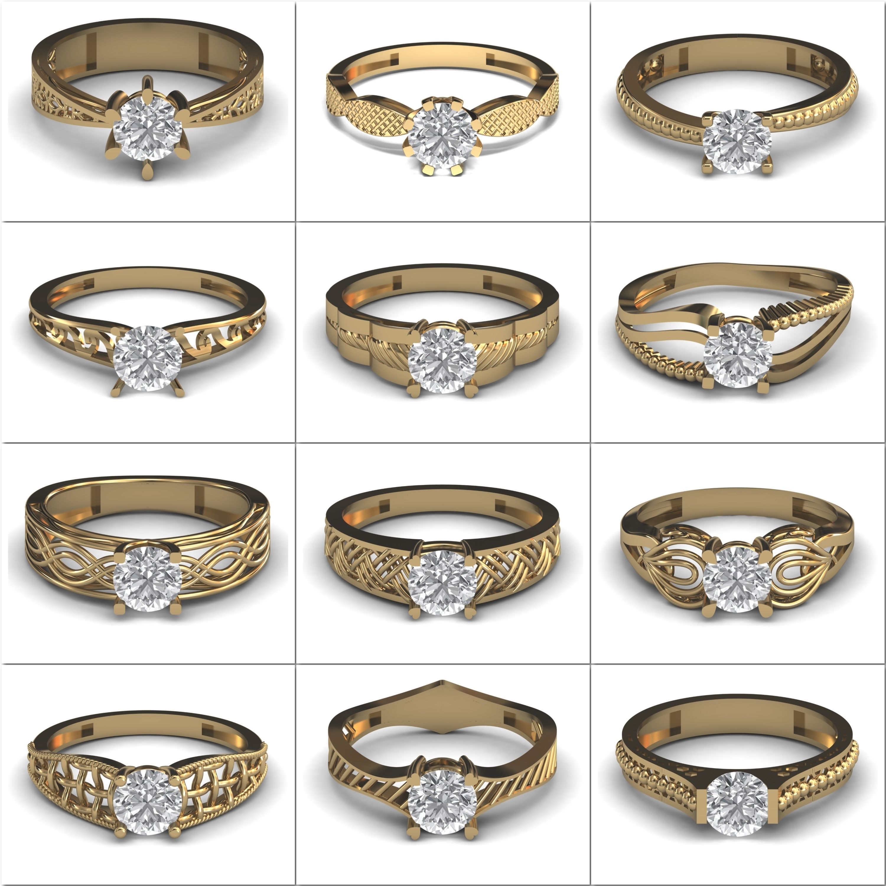 100 Model  Single Stone Engagement Wedding Ring Solitaire  3D Model Collection_7