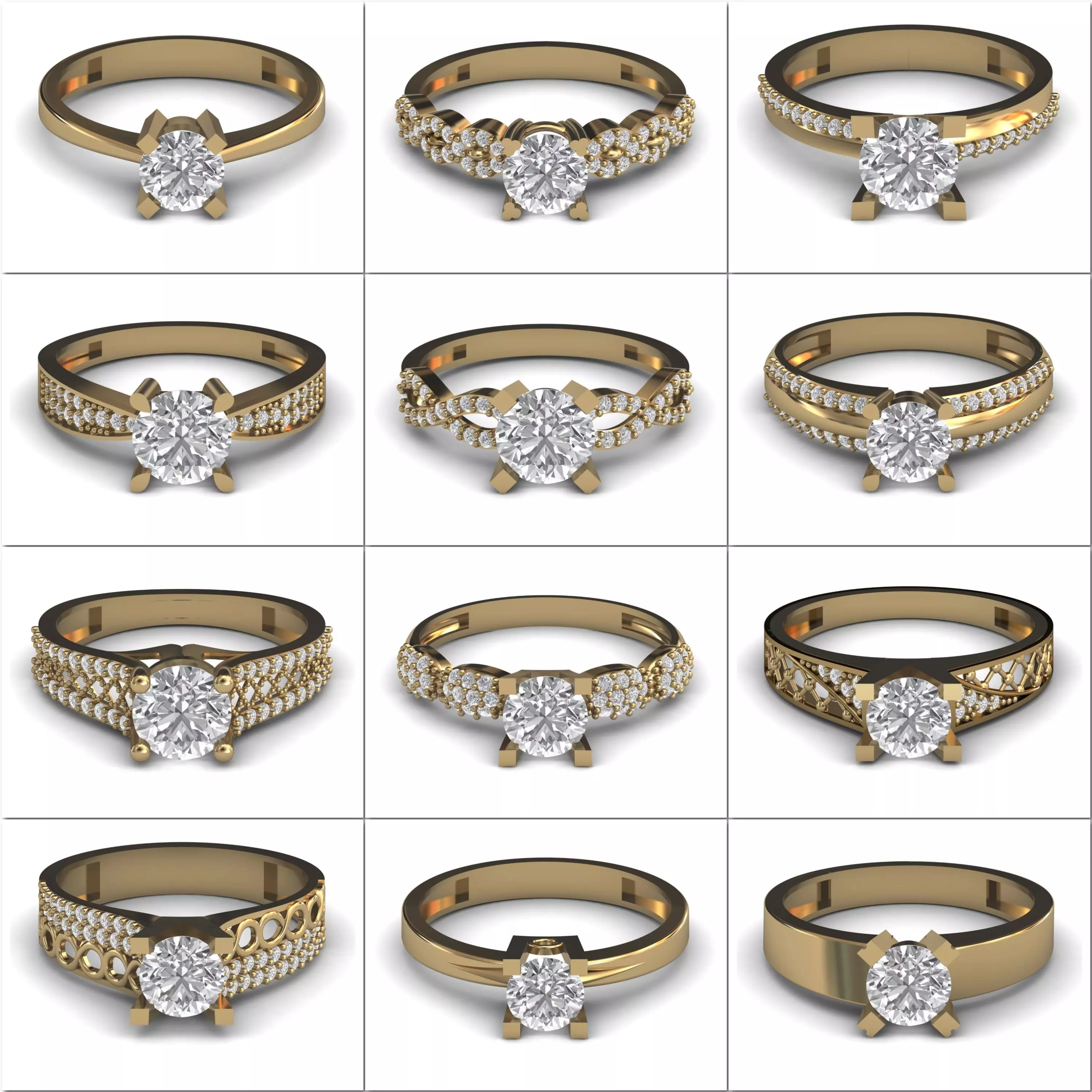 100 Model  Single Stone Engagement Wedding Ring Solitaire  3D Model Collection_0