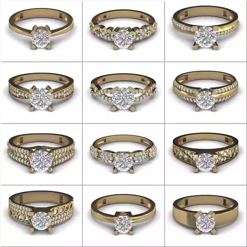 100 Model  Single Stone Engagement Wedding Ring Solitaire  3D Model Collection