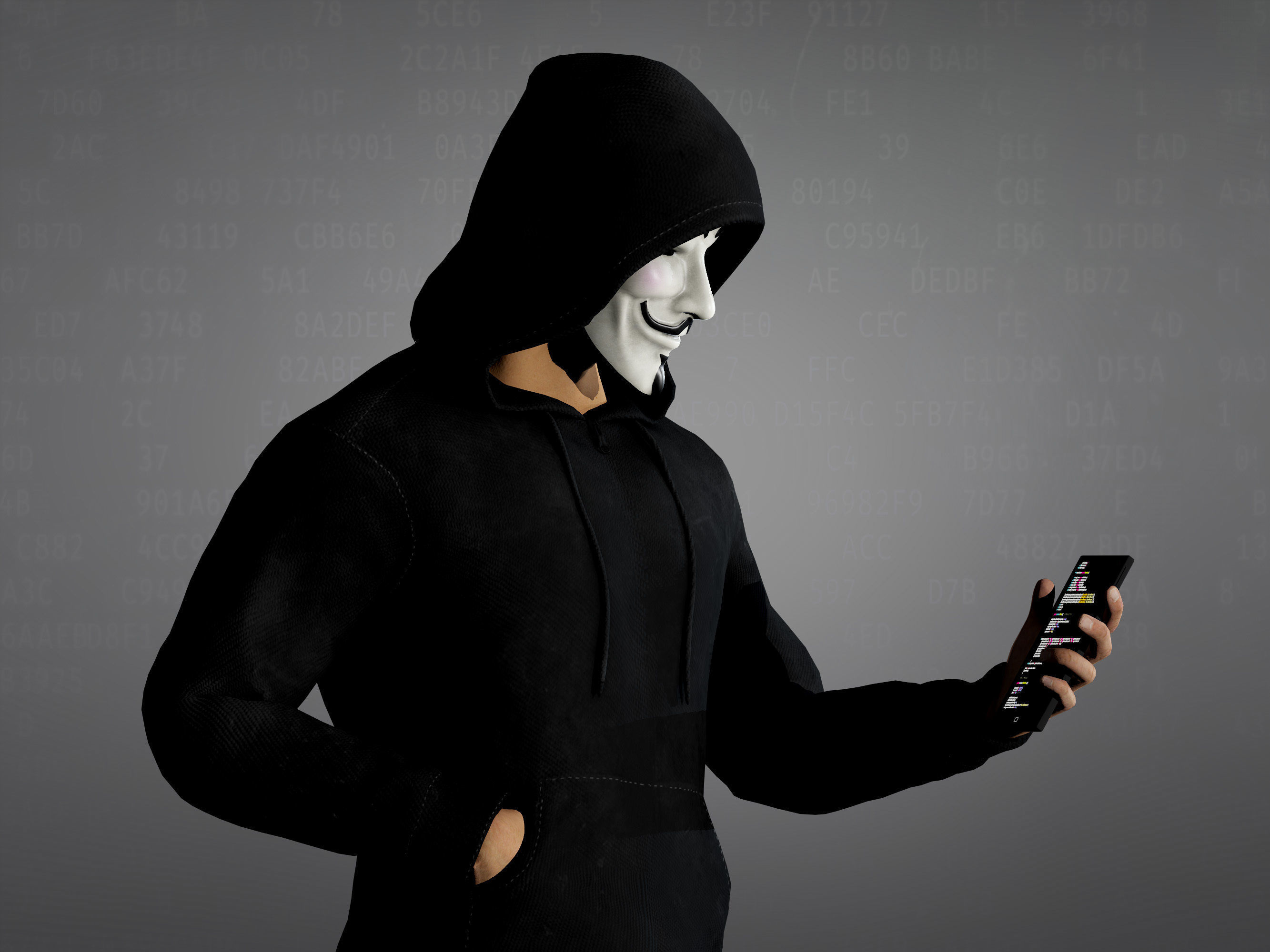 Anonymous Hacker Low-poly 3D model_7