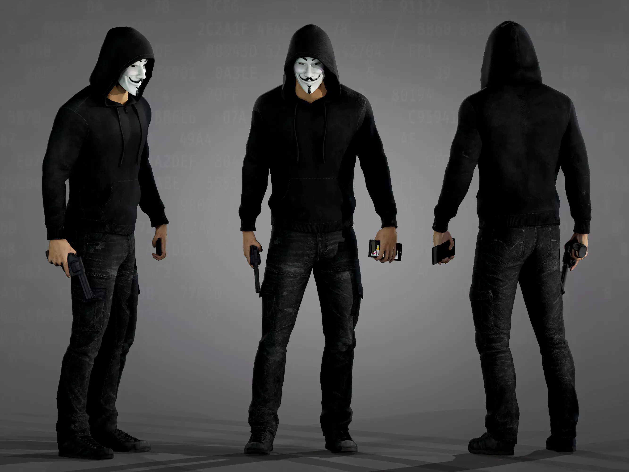 Anonymous Hacker Low-poly 3D model_0