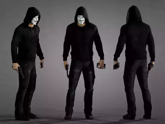 Anonymous Hacker Low-poly 3D model