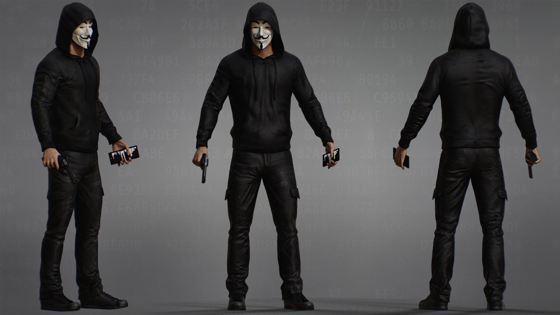 Anonymous Hacker Low-poly 3D model_3
