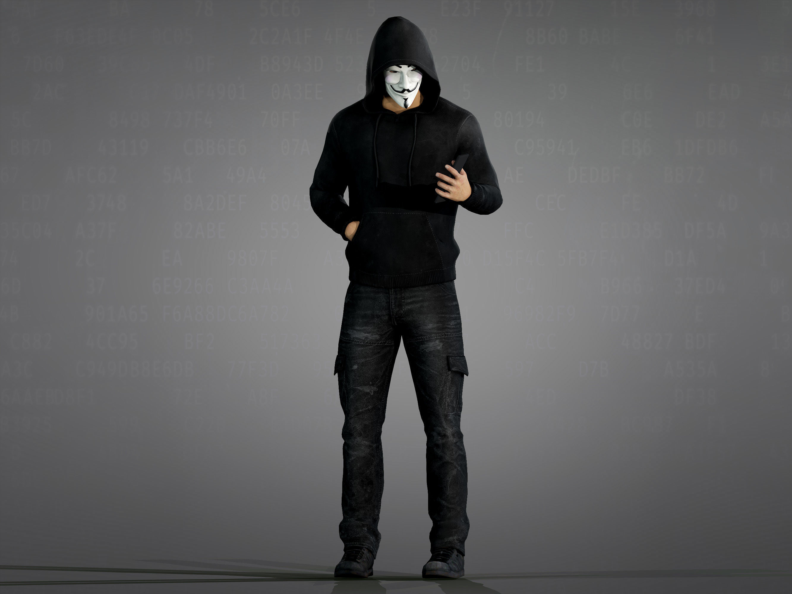 Anonymous Hacker Low-poly 3D model_8