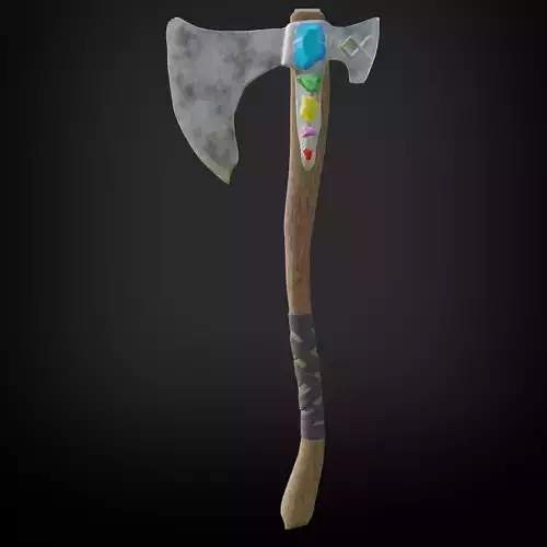 Stylizet Axe Weapon with crystals PBR low-poly game ready