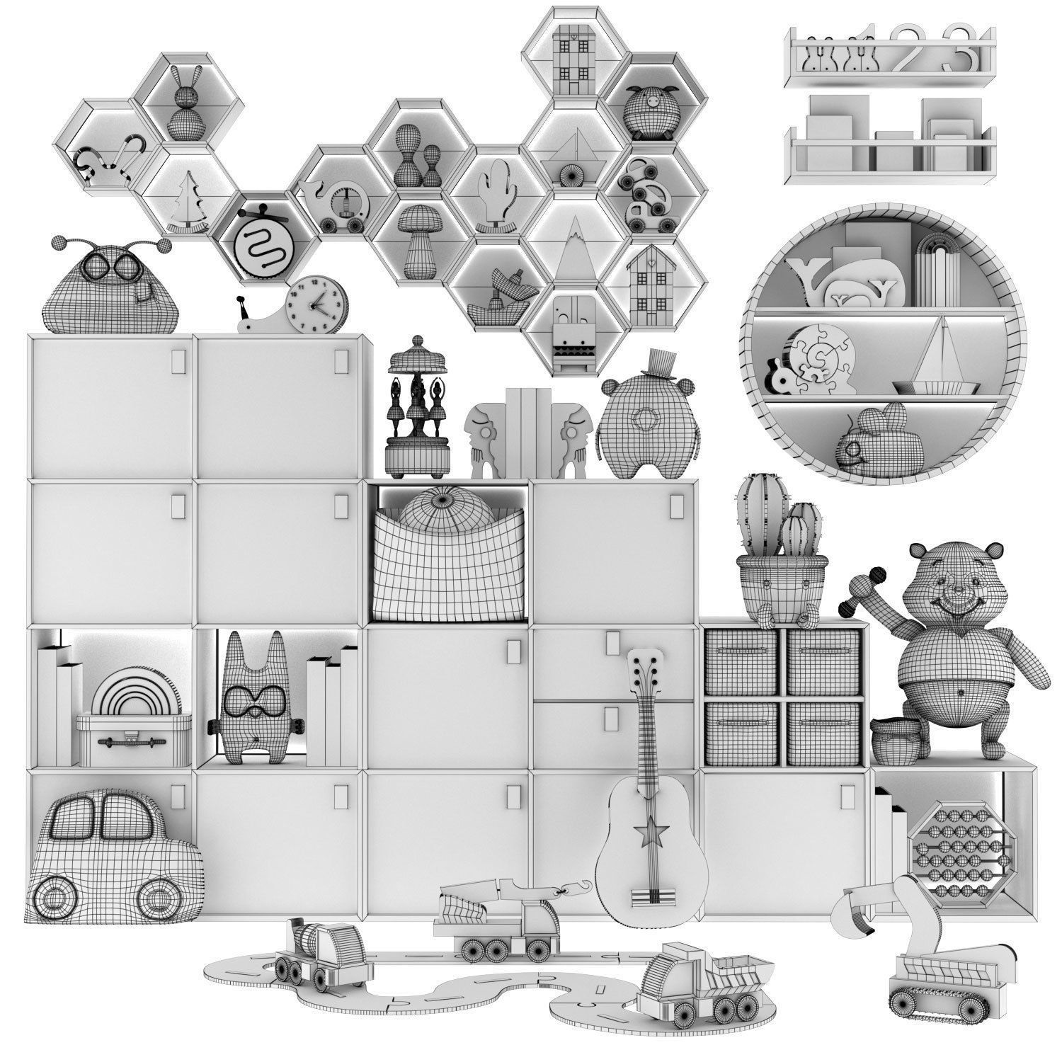 toys and furniture set Low-poly 3D model_6