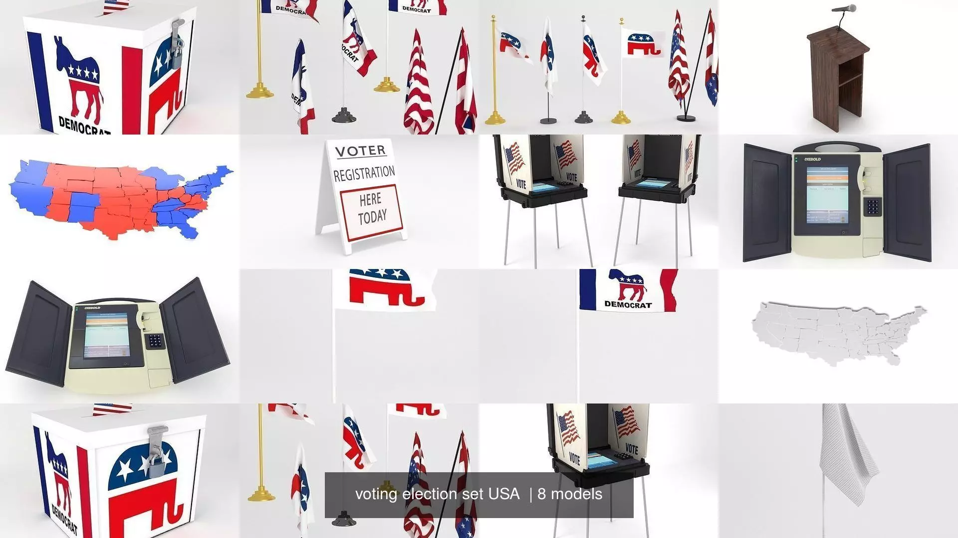 voting election set USA  3D Model Collection_1
