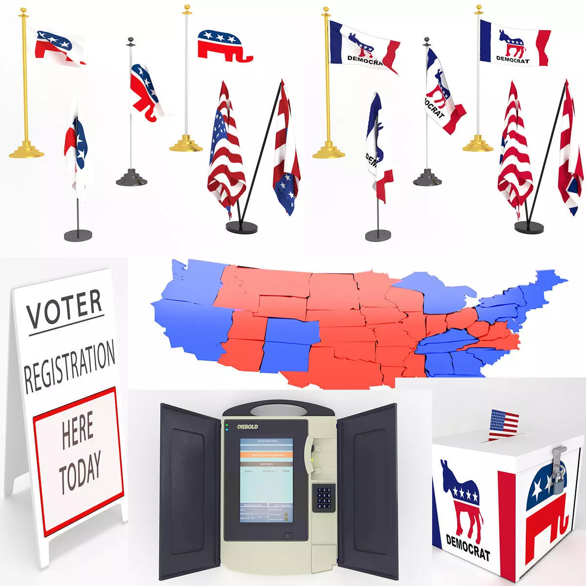 voting election set USA  3D Model Collection_0