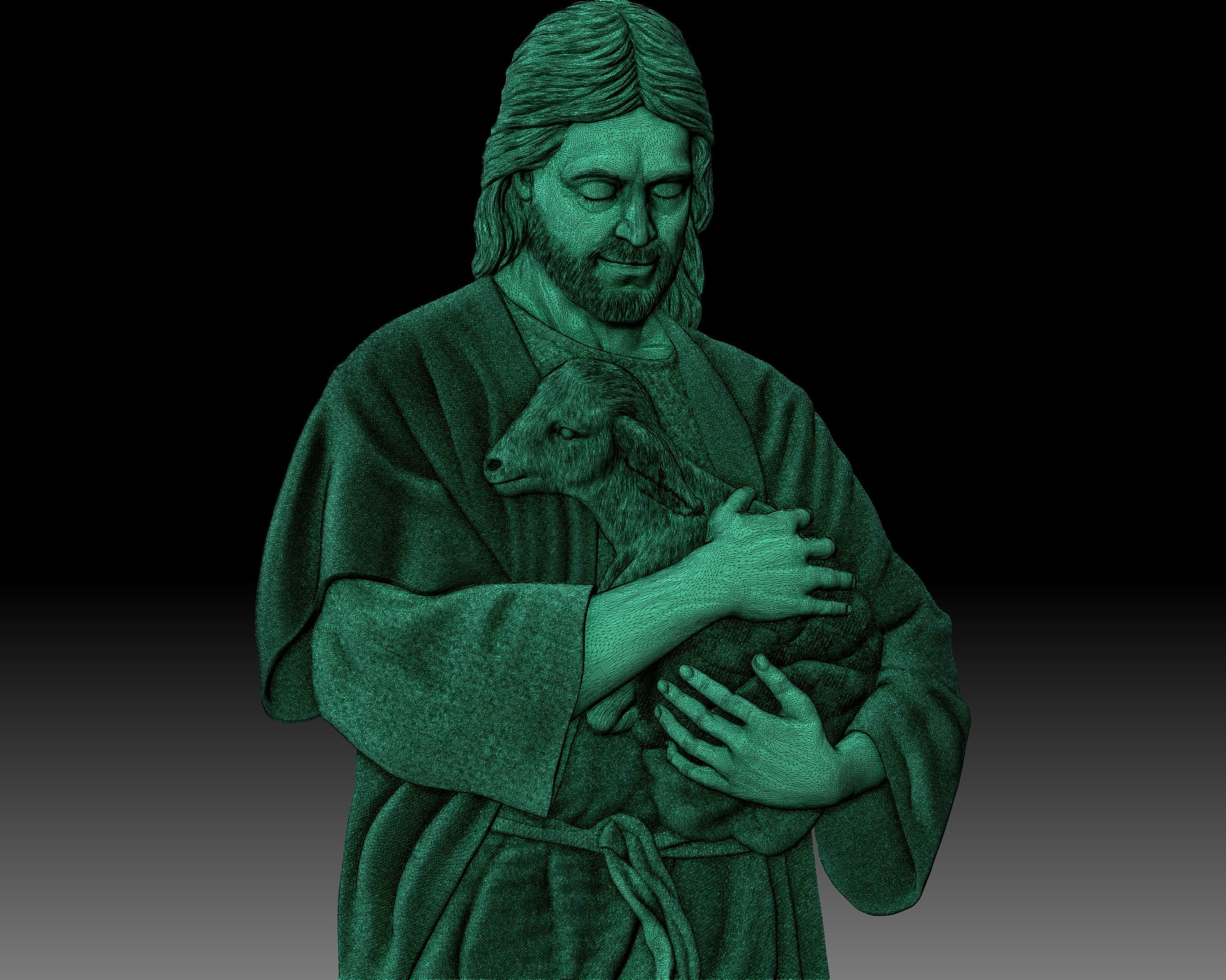 Jesus Christ with the lamb - bas-relief for CNC router 3D print model_9