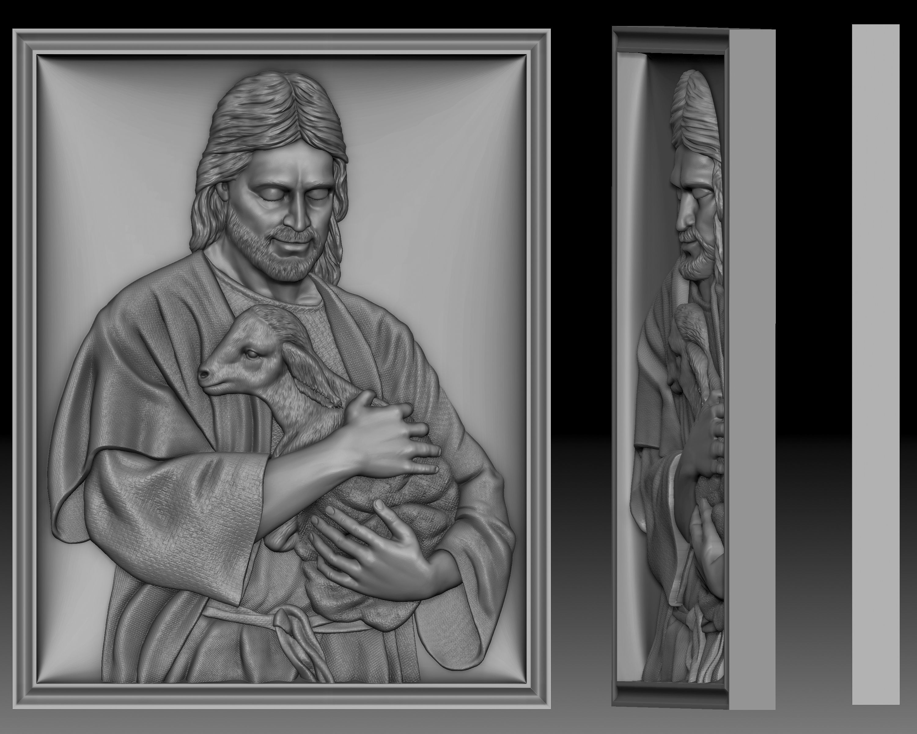 Jesus Christ with the lamb - bas-relief for CNC router 3D print model_3