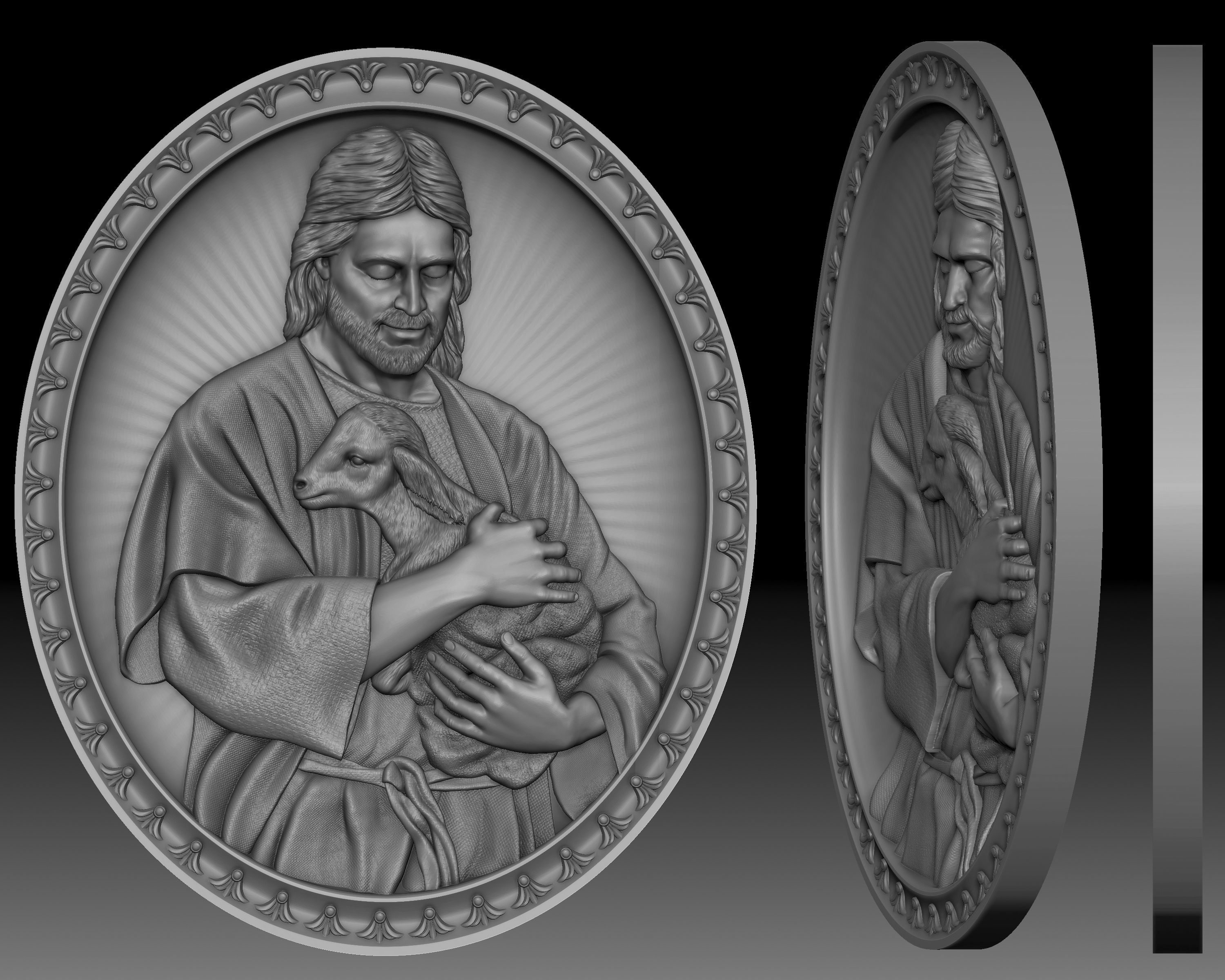 Jesus Christ with the lamb - bas-relief for CNC router 3D print model_4