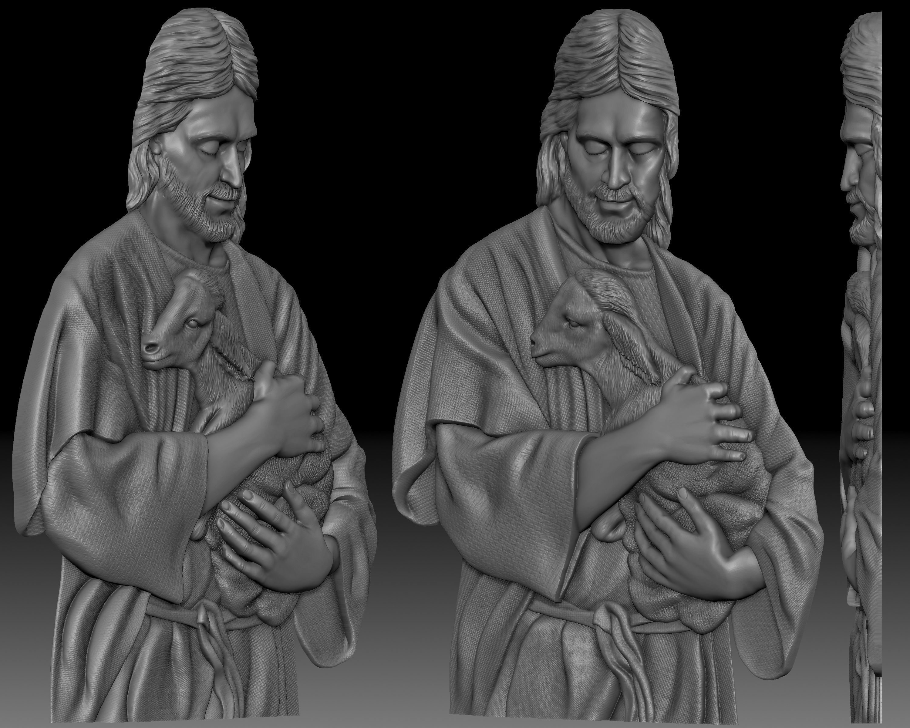 Jesus Christ with the lamb - bas-relief for CNC router 3D print model_7