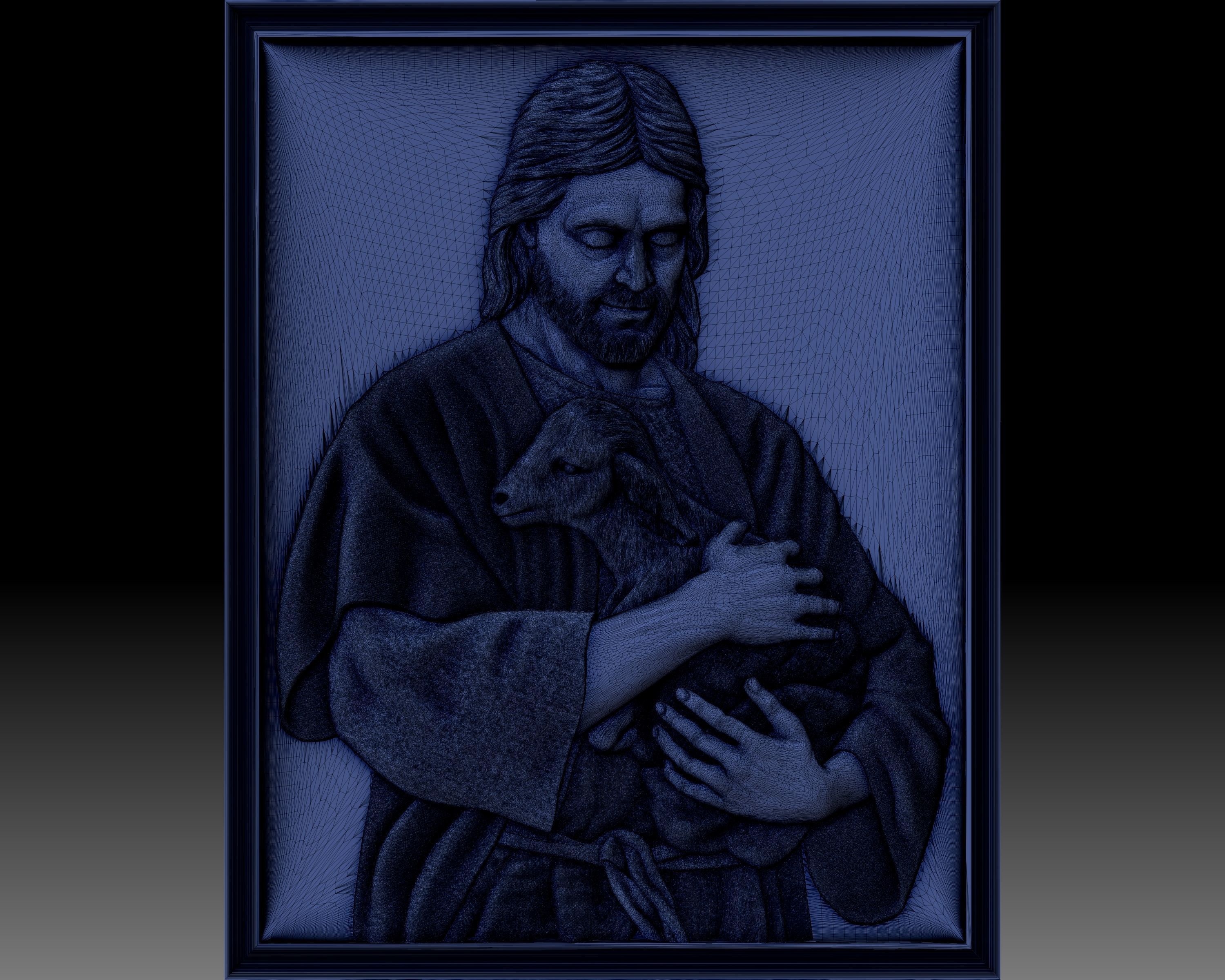 Jesus Christ with the lamb - bas-relief for CNC router 3D print model_11